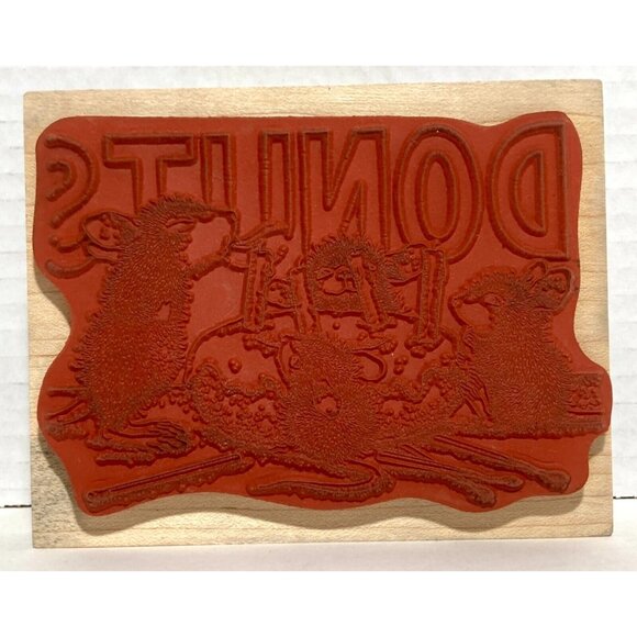House Mouse Donut Birthday 209 Amanda Mudpie Monica Muzzy Wood Rubber Stamp 1998 - Picture 2 of 10